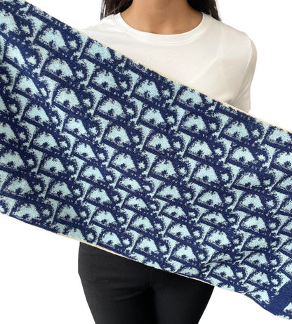 Christian Dior Vintage Trotter Monogram Beach Towel Accessory Blue Cotton RankAB