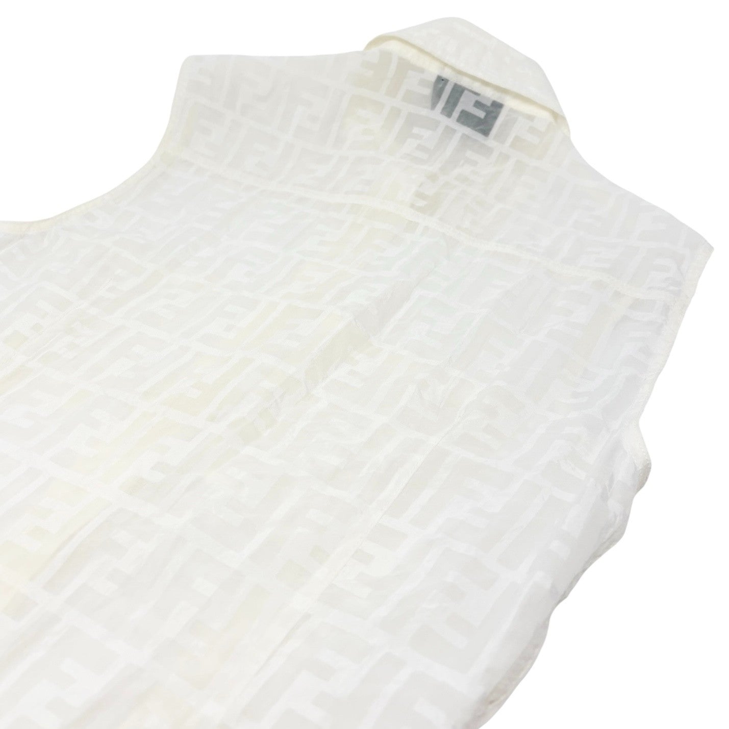 FENDI Vintage Zucca Monogram Logo See-thruogh Shirt #40 Cream Rayon Sleeveless