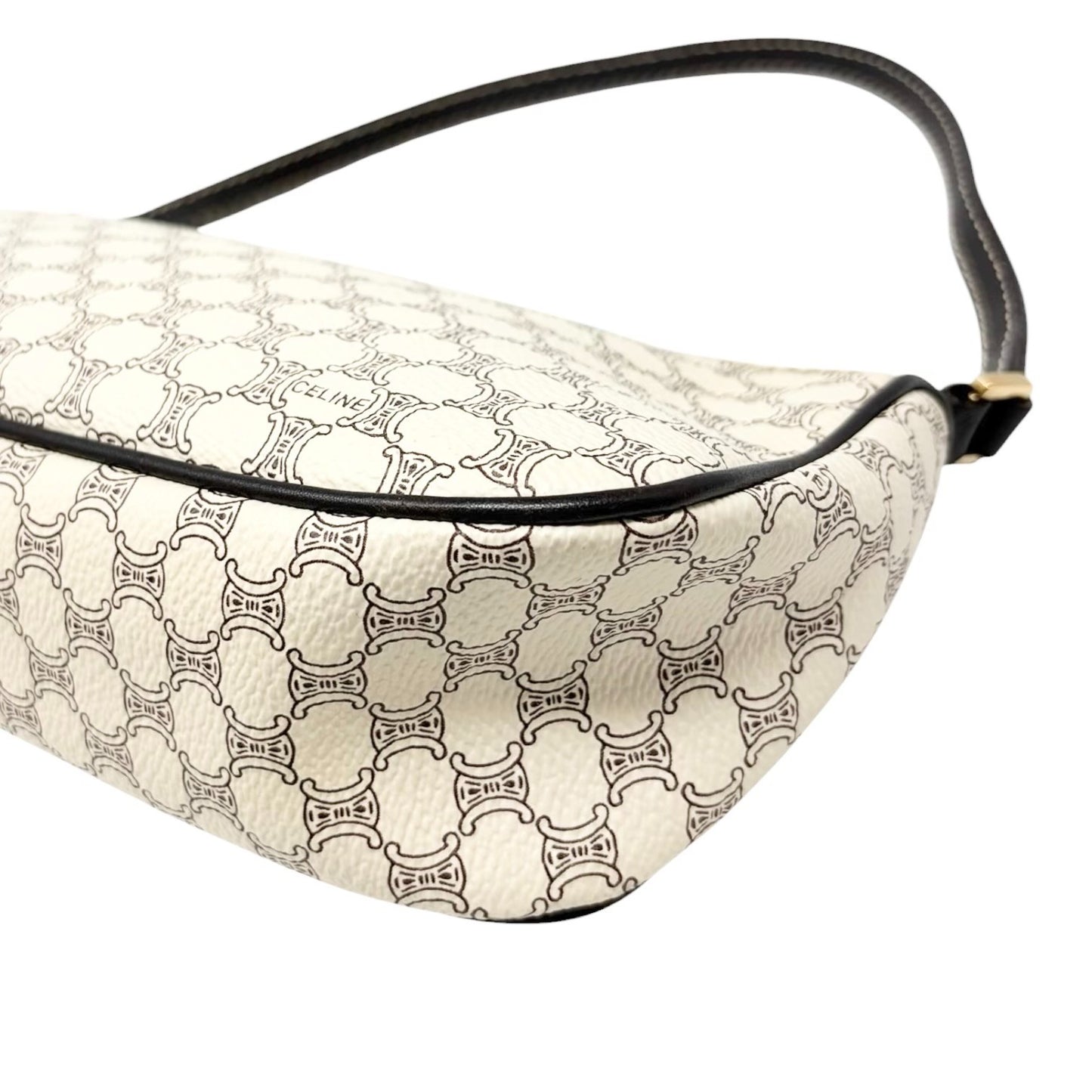 CELINE Vintage Macadam Monogram Shoulder Bag Pochette White Brown PVC 902075
