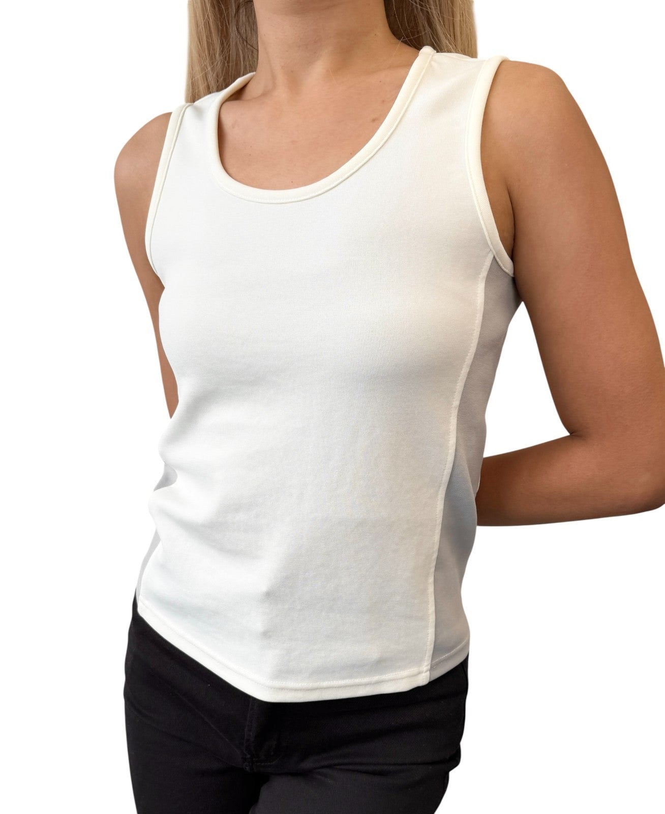 CHANEL Sport Vintage 01P CC Big Logo Tank Top #38 White Gray Nylon Sleeveless