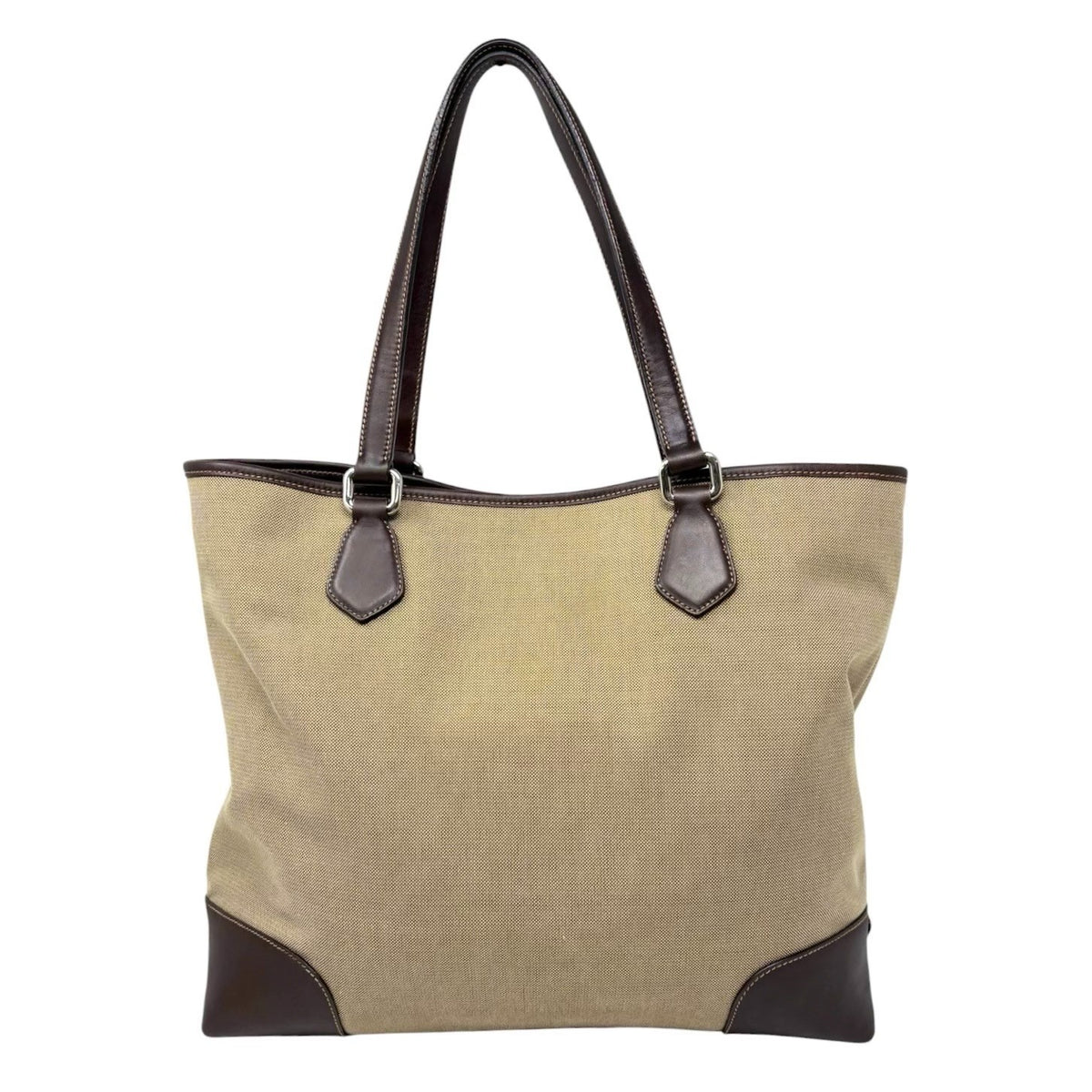 PRADA Vintage Jacquard Logo Tote Bag Brown Silver Canvas Leather 902340