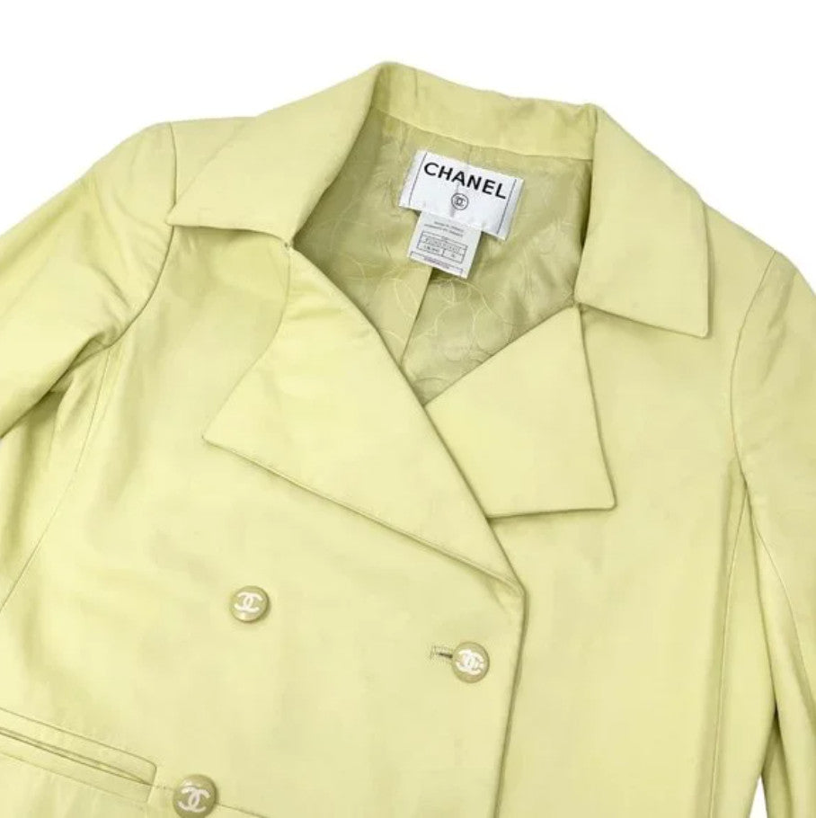 CHANEL Vintage 04C CC Mark Button Leather Jacket #36 Lambskin Lime Yellow