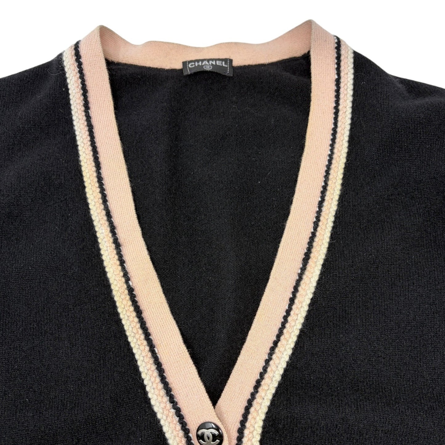 CHANEL Vintage 03A CC Logo Cashmere Knit Cardigan Sweater Black 106917
