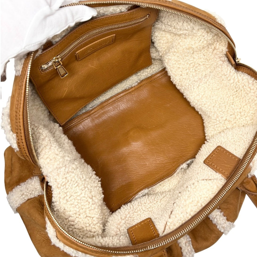 Yves Saint Laurent Vintage YSL Logo Boa Boston Bag Brown Cream Suede 902808