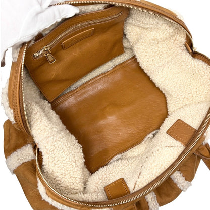 Yves Saint Laurent Vintage YSL Logo Boa Boston Bag Brown Cream Suede 902808
