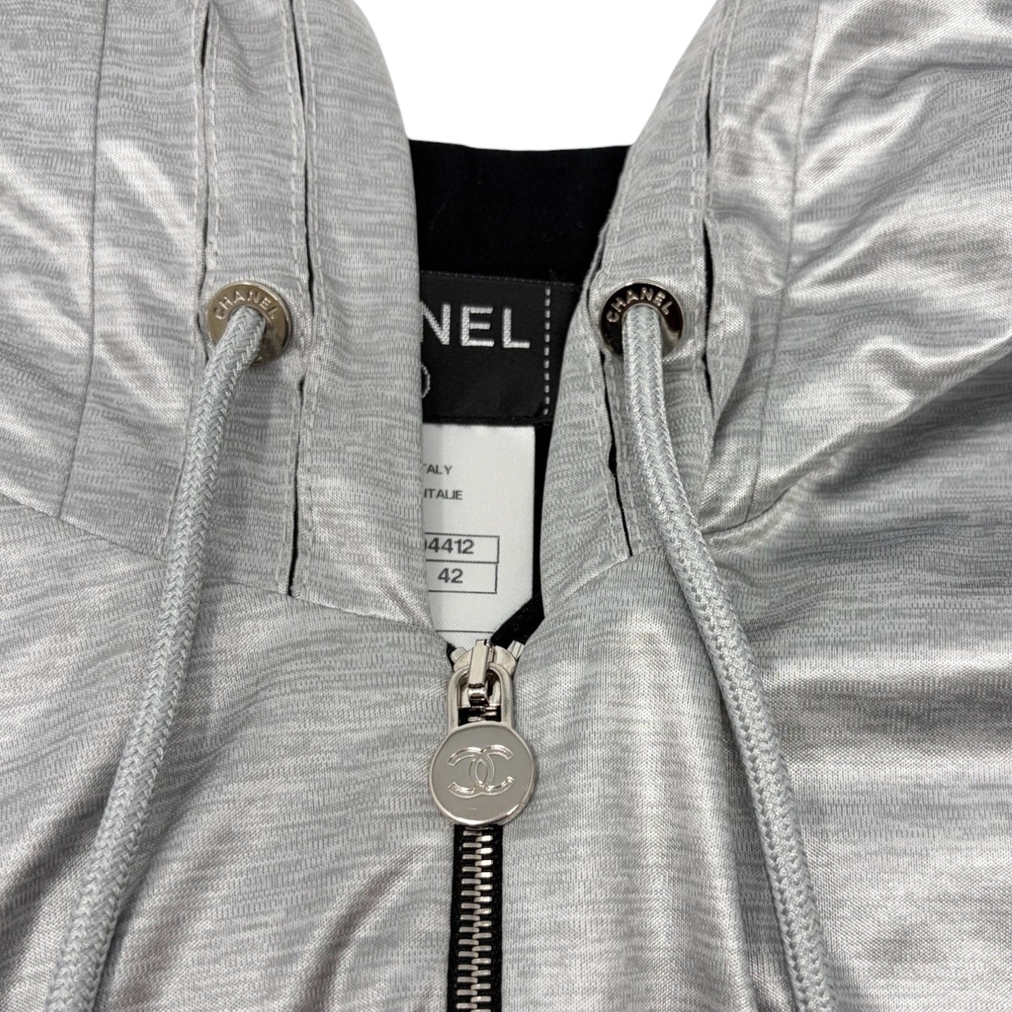 CHANEL Vintage P43484 Big CC Logo Zip Hoodie Jacket  #42 Silver Black 901958