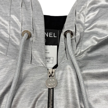 CHANEL Vintage P43484 Big CC Logo Zip Hoodie Jacket  #42 Silver Black 901958