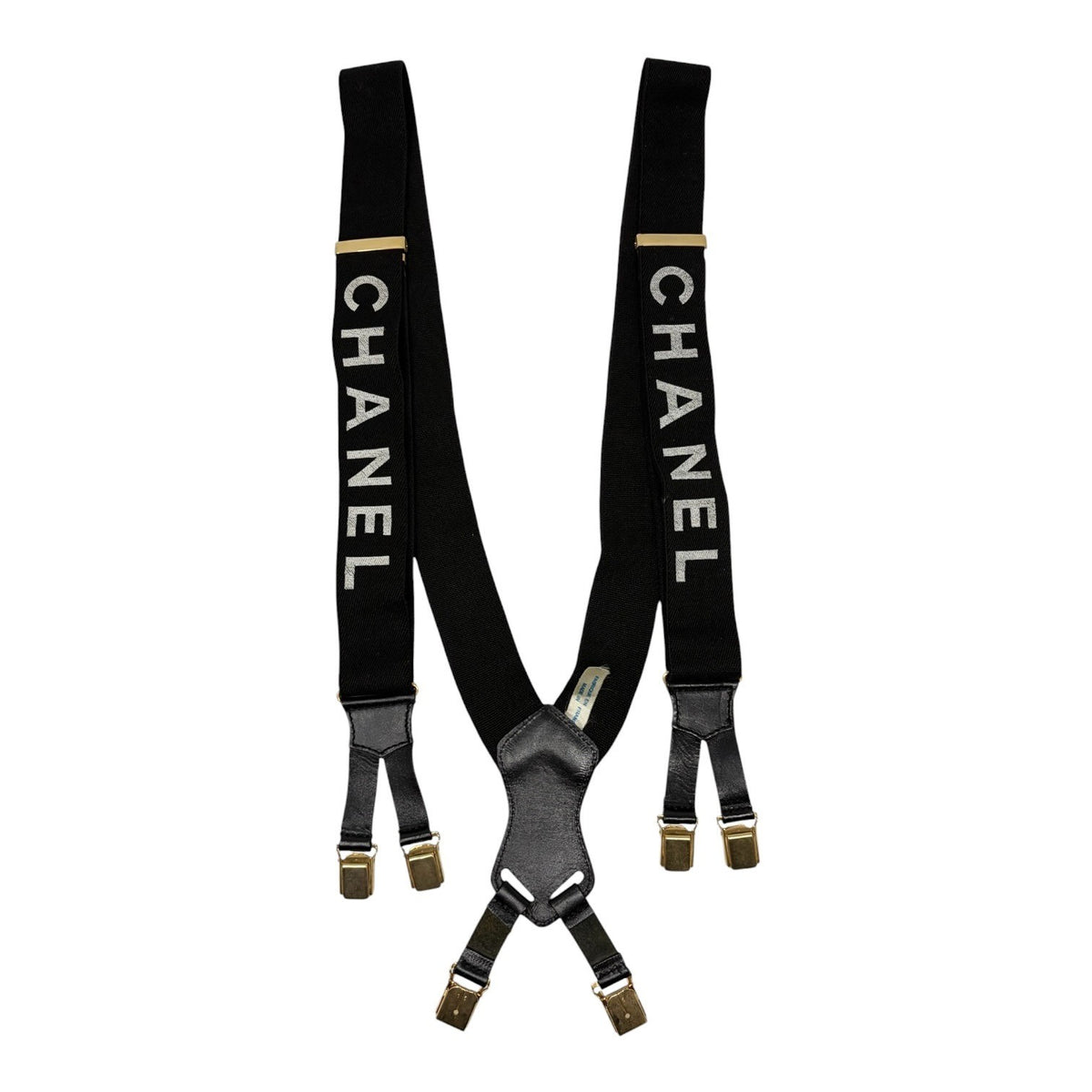 CHANEL Vintage 1994 CC Logo Suspender Belt Black White Cotton Leather 902387