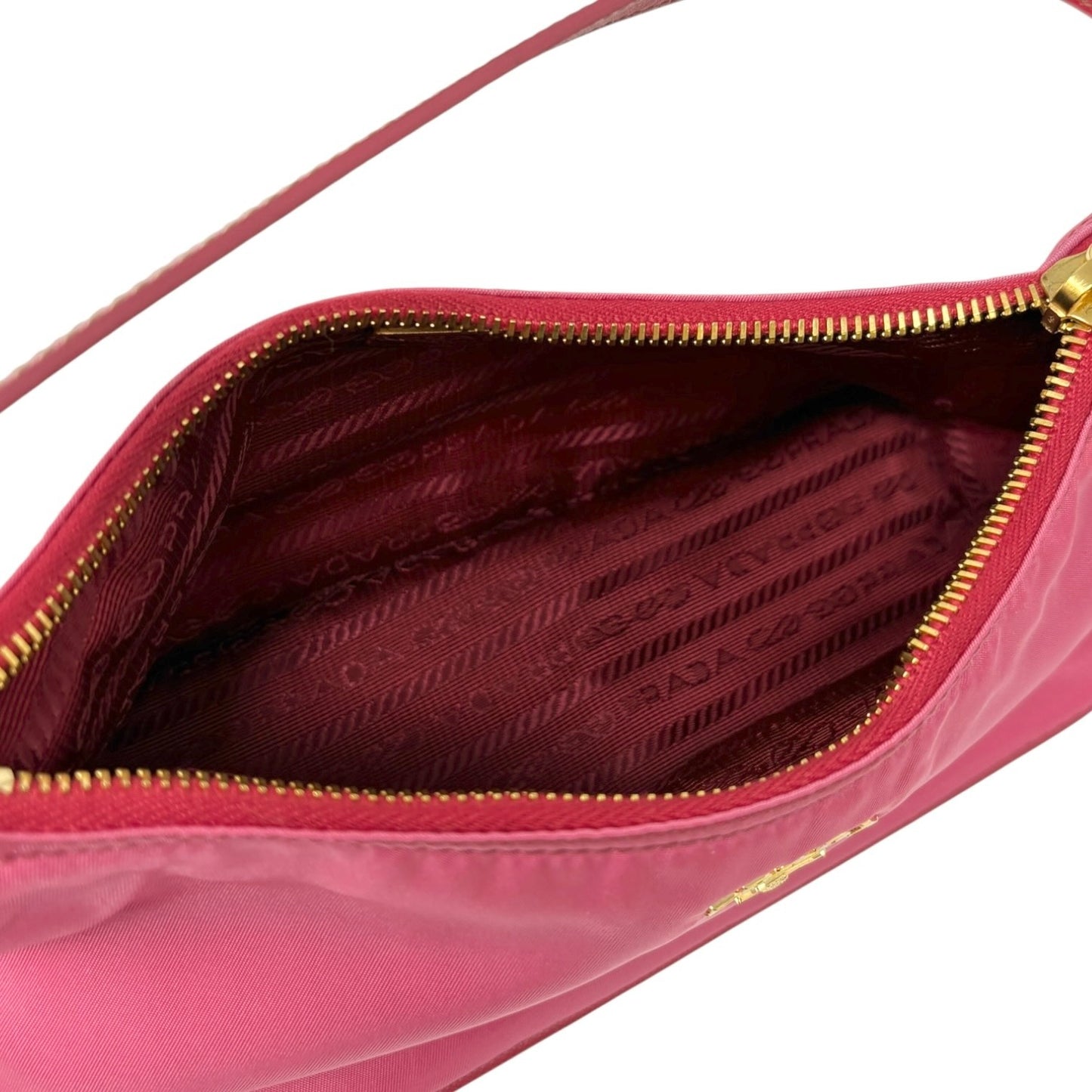 PRADA Vintage Logo Tessuto Nylon Shoulder Mini Bag Pochete Pink Gold