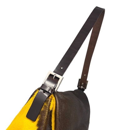 FENDI Vintage FF Mamma Baguette Cow Pony Calf Hair Bag Yellow Brown 902908