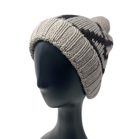 LOUIS VUITTON Vintage Knit Cap Beanie Hat Gray Brown Pompon LV Logo Wool