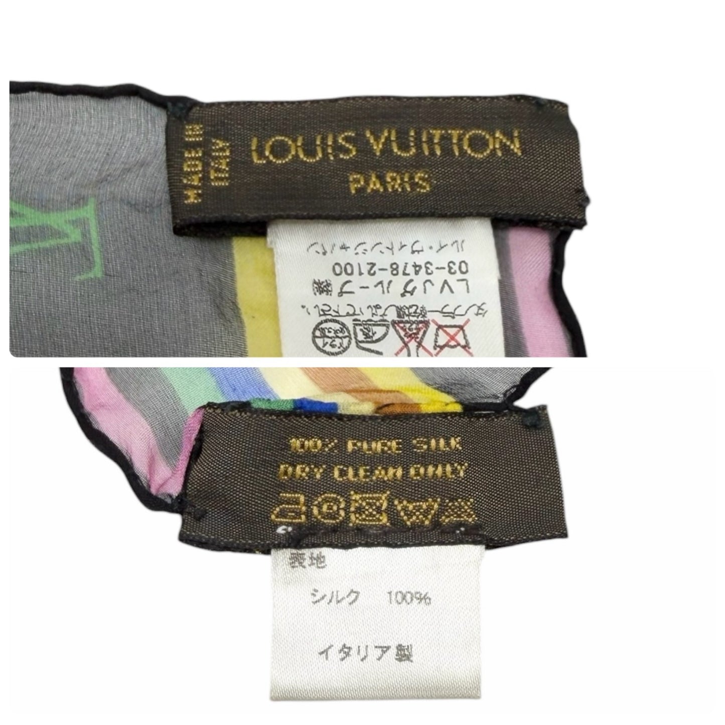 LOUIS VUITTON Vintage LV Monogram Scarf wrap Multicolor Black Silk 902244