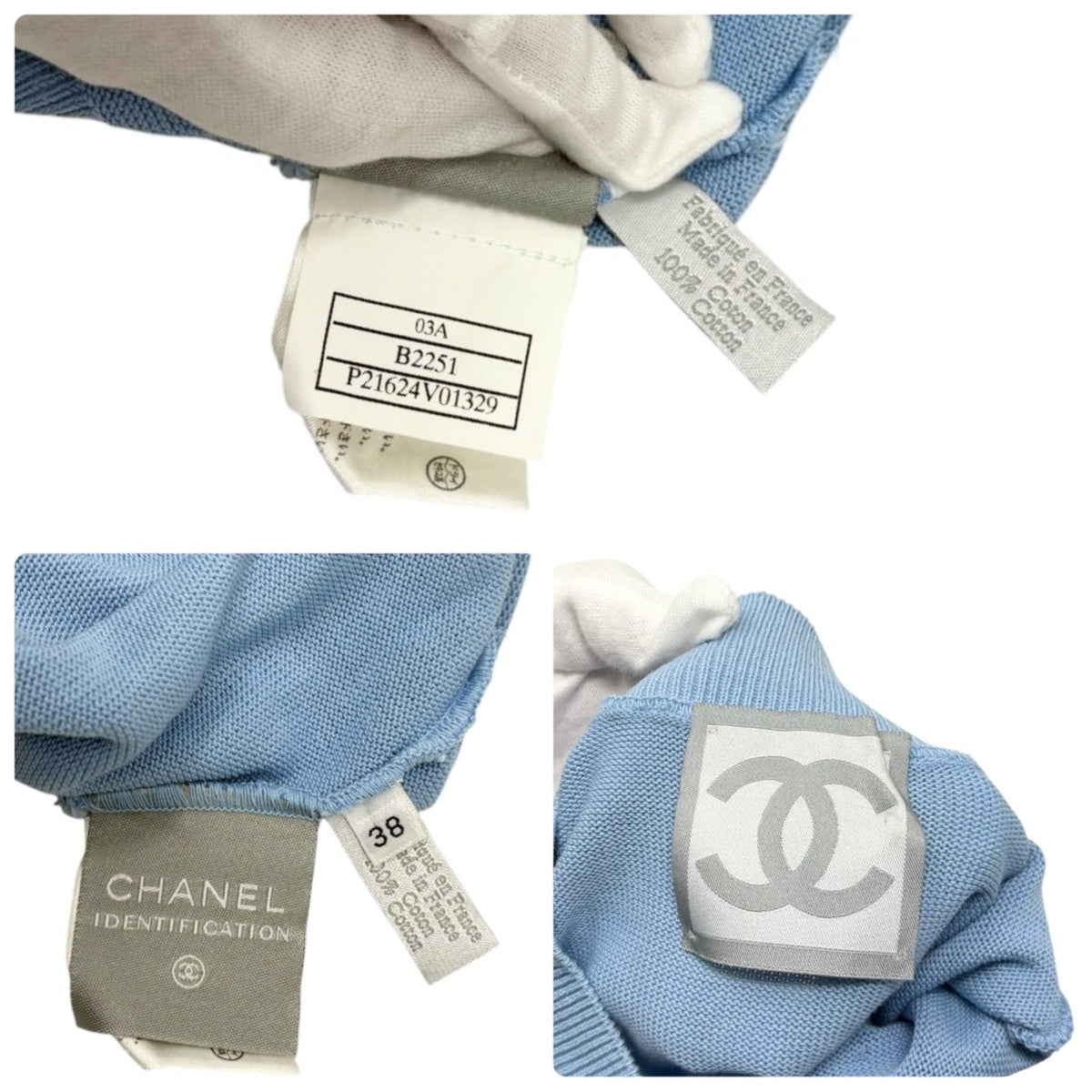 CHANEL Sport Vintage 03A CC Mock Neck Cropped Knit Tank Top #38 Blue 902897