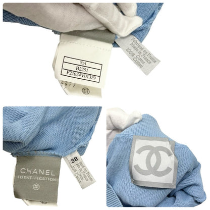 CHANEL Sport Vintage 03A CC Mock Neck Cropped Knit Tank Top #38 Blue 902897