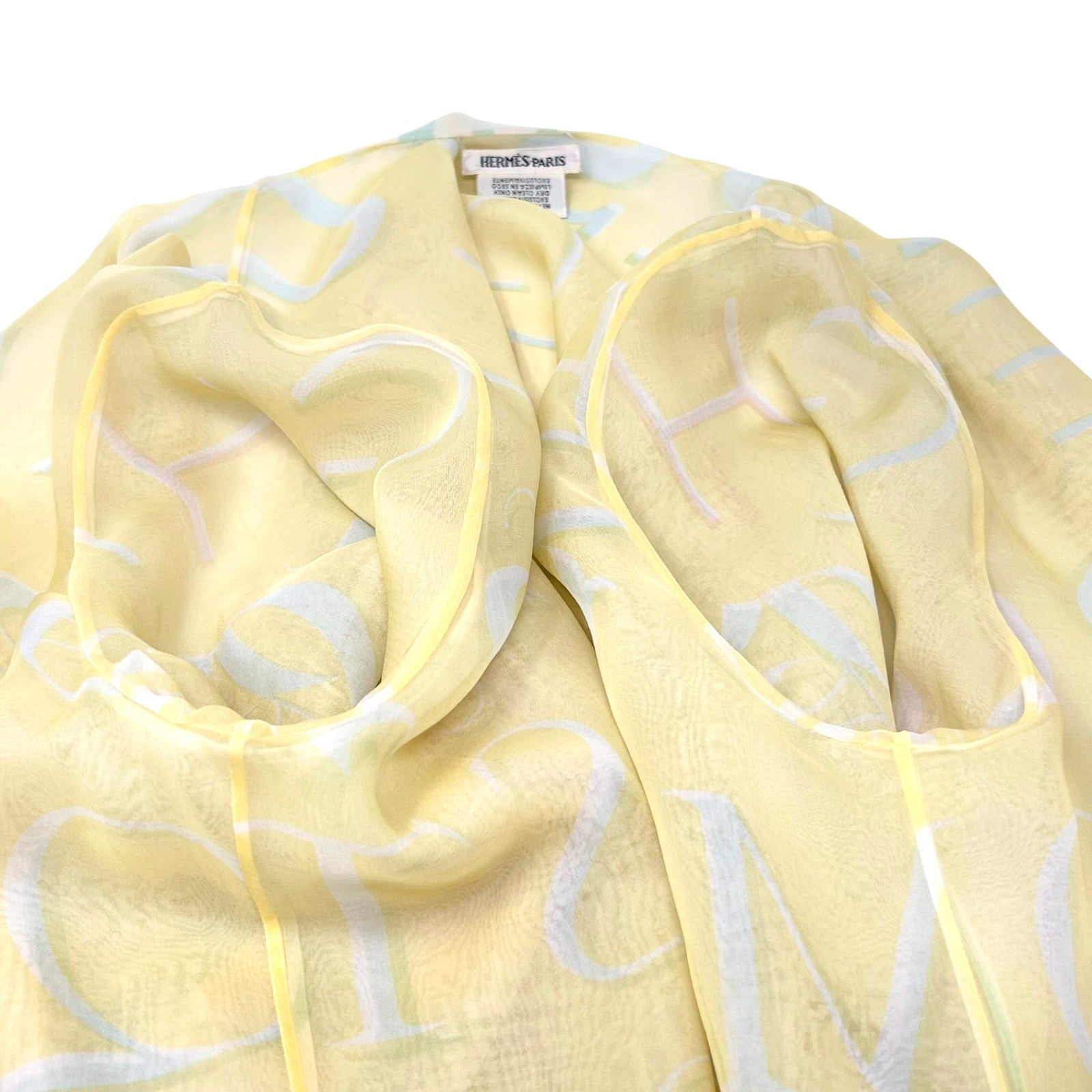 HERMES Vintage Logo Ensemble Set Shirt Sleeveless See-though #38 Yellow Silk