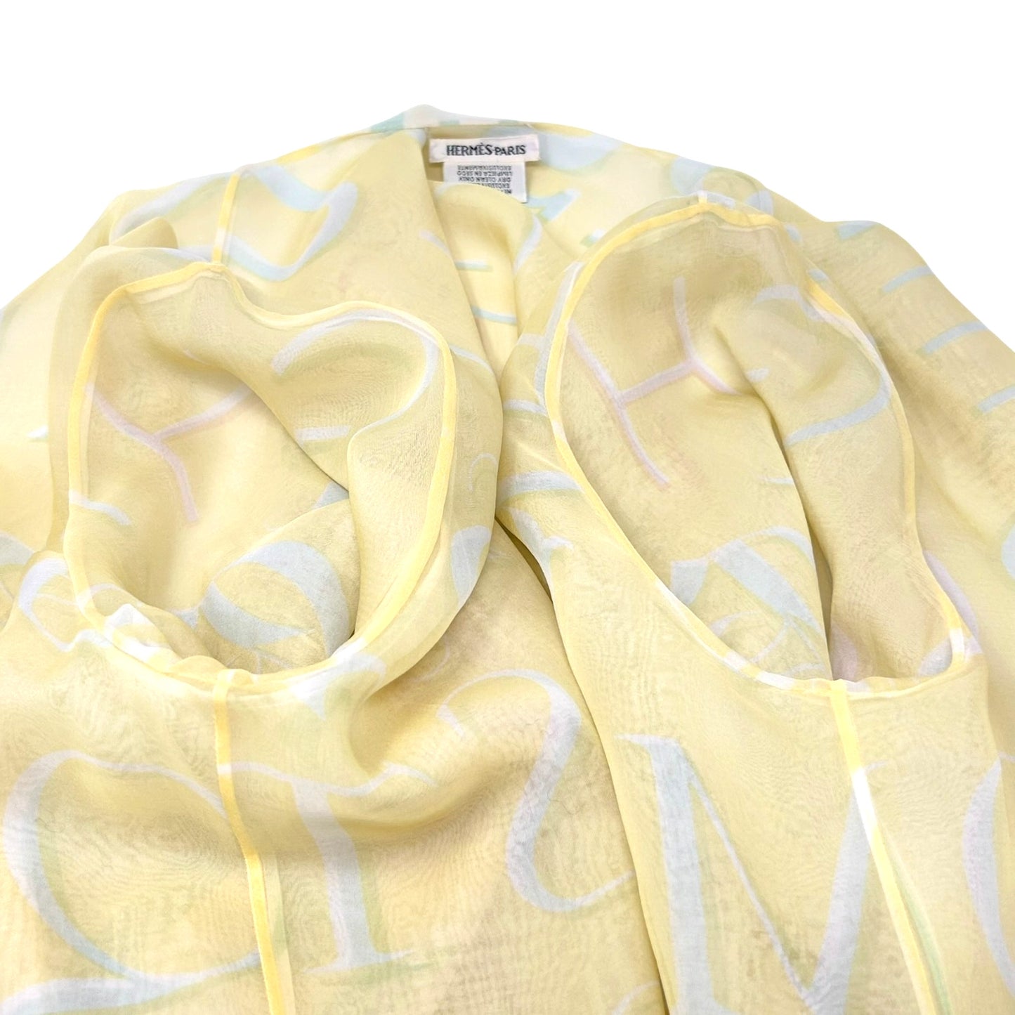 HERMES Vintage Logo Ensemble Set Shirt Sleeveless See-though #38 Yellow Silk
