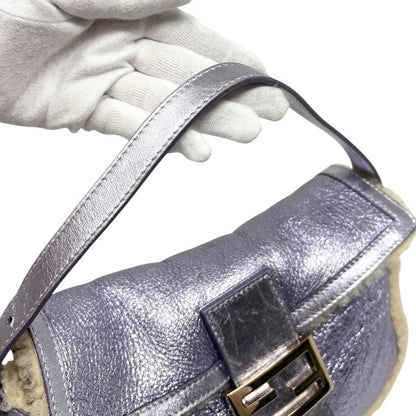 FENDI Vintage Mamma Baguette Metallic Shearling Shoulder Bag Purple 902830