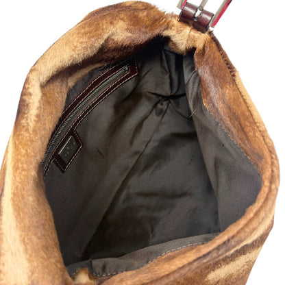 FENDI Vintage FF Mamma Baguette Pony Hair Shoulder Bag Brown Leather 902546