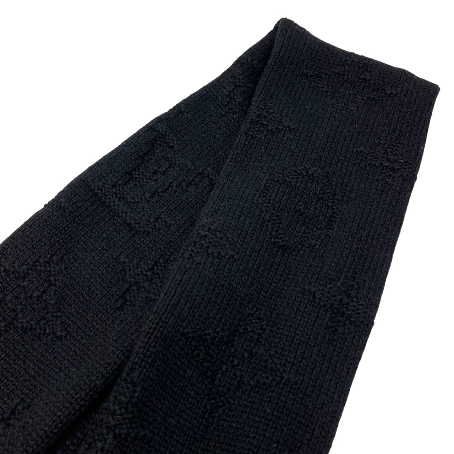 LOUIS VUITTON Vintage LV Monogram Logo Knit Scarf Shawl Wrap Fur Black Cashmere