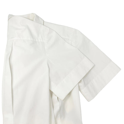 CHANEL Vintage CC Mark Button Cropped Shirt Top White Gold Cotton Rank AB+