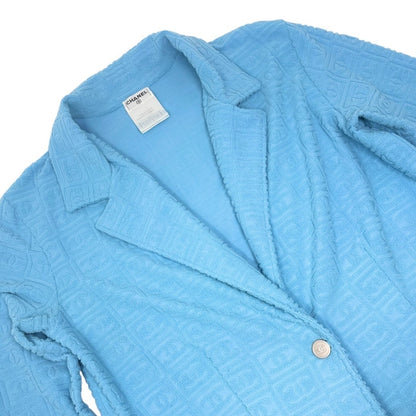 CHANEL Vintage 02S CC Logo Terry Cloth Long Jacket #38 Blue Orange 902835