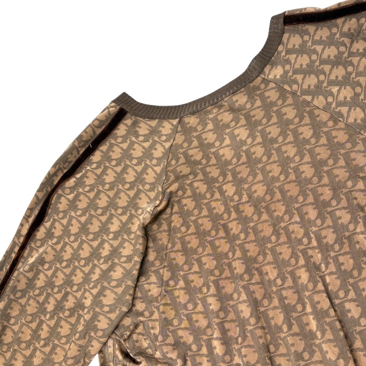 Christian Dior Vintage 2005 Trotter Monogram Stretch Satin Top #36 Brown