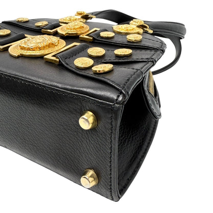 GIANNI VERSACE Vintage Medusa 2way Crossbody Mini Bag Black Gold Leather 902454