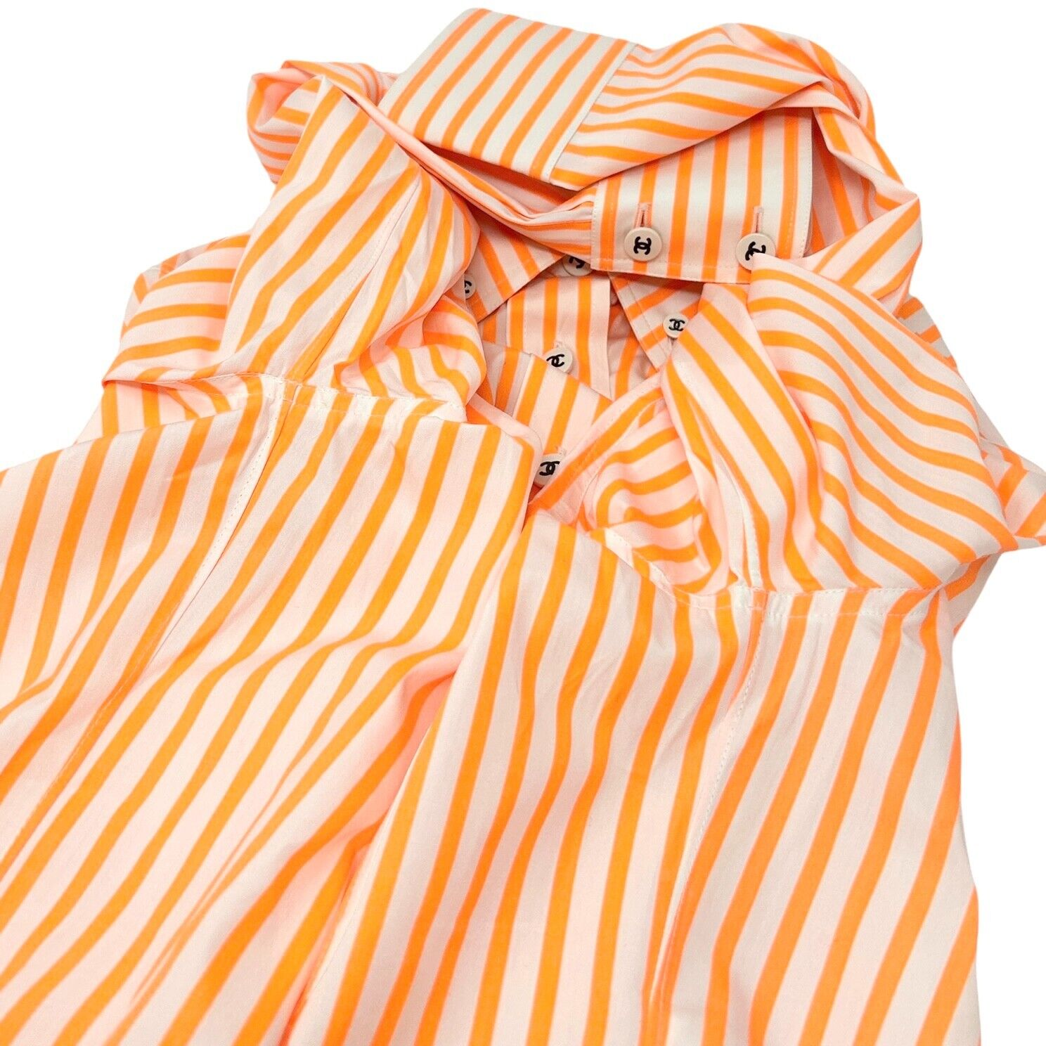 CHANEL Vintage P04044 CC Mark Logo Stripe Shirt Top #40 Orange Cotton Rank AB