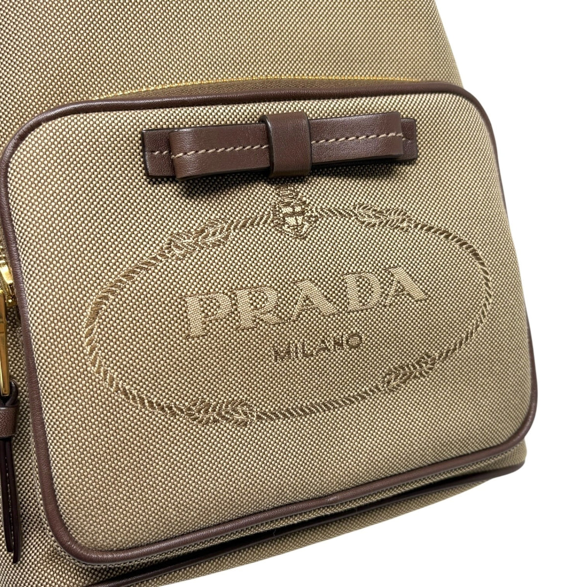 PRADA Vintage Jacquard Shoulder Top Handle Bag Beige Brown Canvas 902339