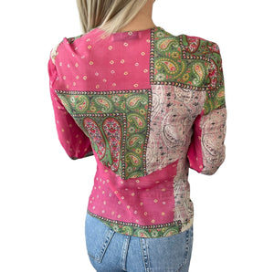 Christian Dior Vintage Paisley Blouse #38 Top Shirt Pink Green Silk Rank AB