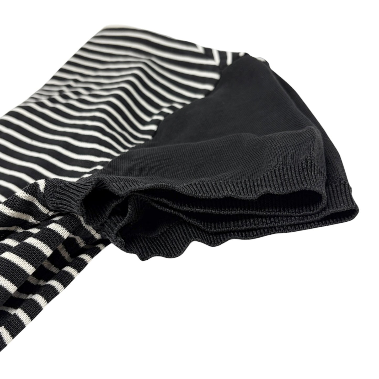 CHANEL Vintage CC Mark Logo Stripe T-shirt Top #40 Black White Cotton 106910