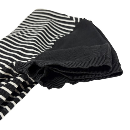 CHANEL Vintage CC Mark Logo Stripe T-shirt Top #40 Black White Cotton 106910