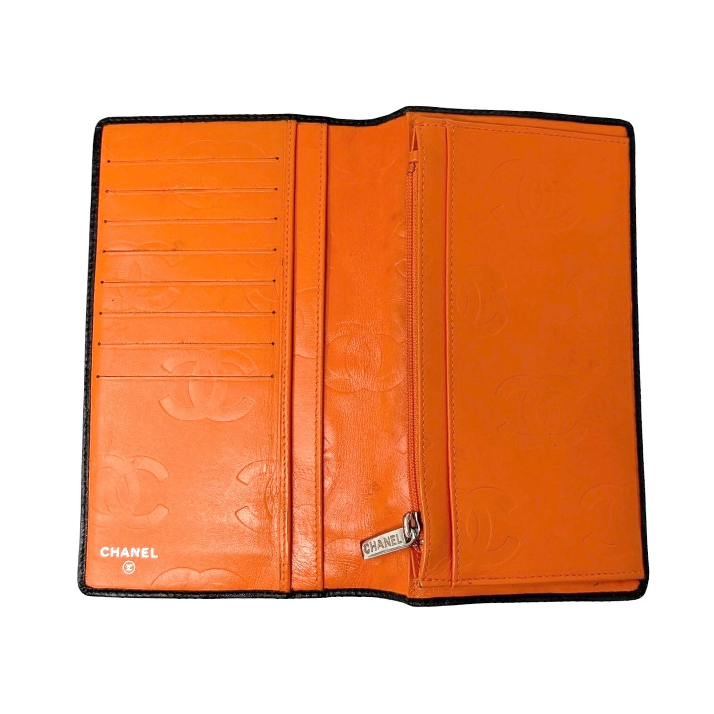 CHANEL Vintage Cambon Line CC Logo Quilted Wallet Brown Orange Leather 901930