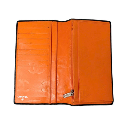 CHANEL Vintage Cambon Line CC Logo Quilted Wallet Brown Orange Leather 901930