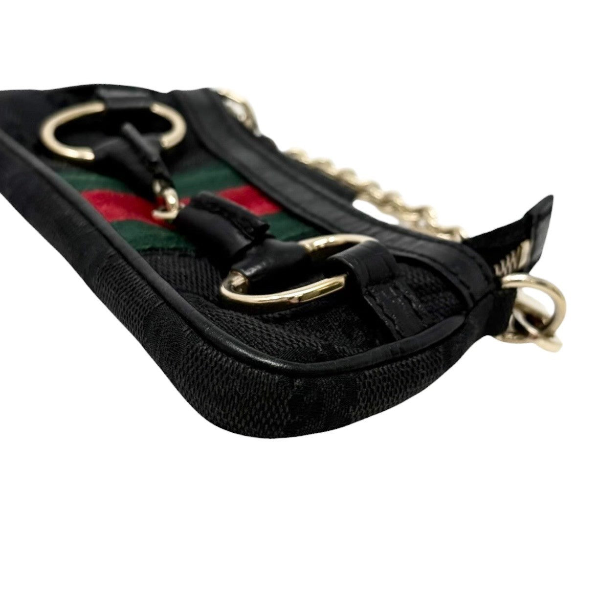 GUCCI Vintage GG Web Strip Horsebit Micro Pouch Coin Purse Black Silver 902279