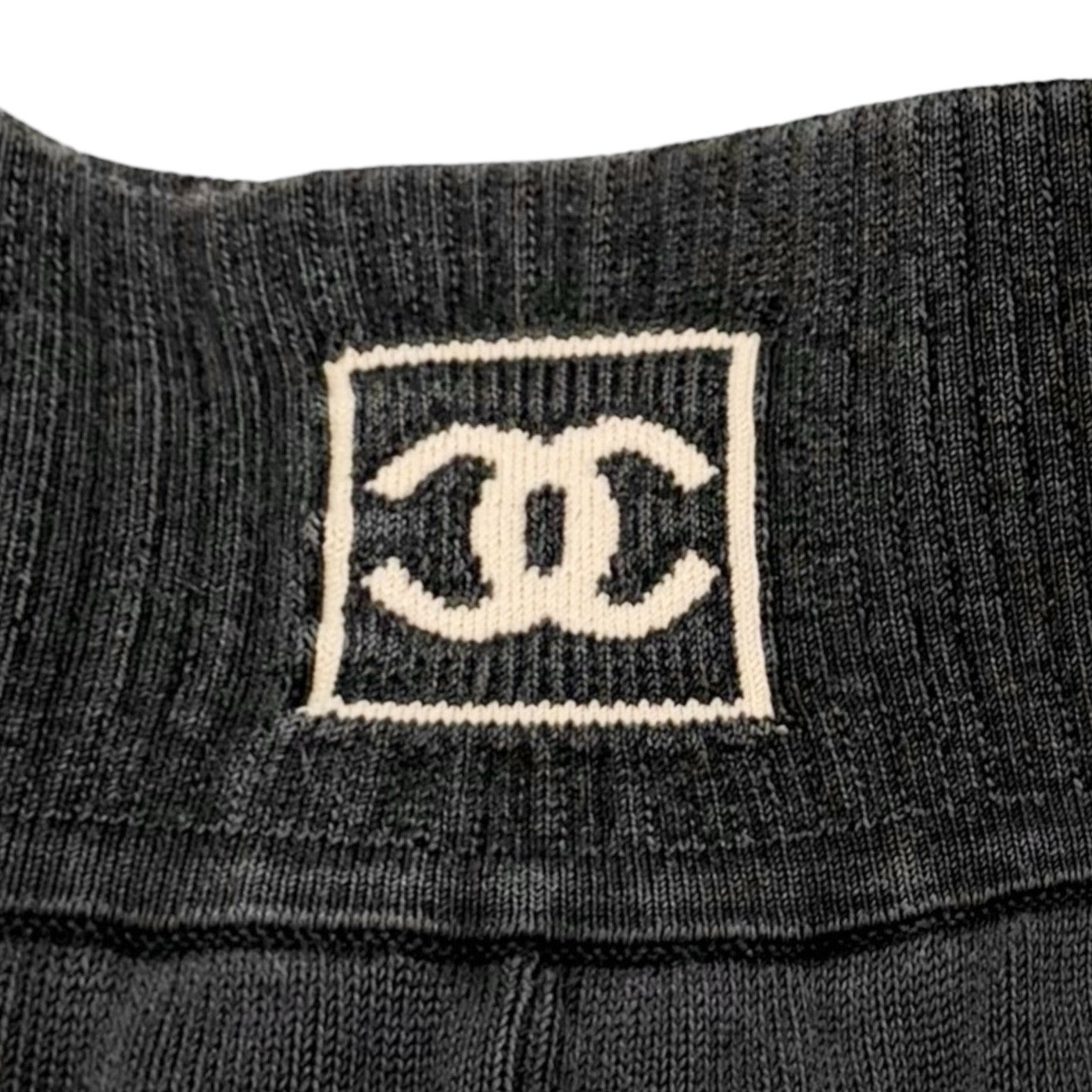 CHANEL Sport Vintage 03A CC Logo Wide Sweat Pants #42 Gray White Cotton 902069