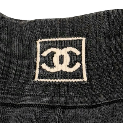 CHANEL Sport Vintage 03A CC Logo Wide Sweat Pants #42 Gray White Cotton 902069