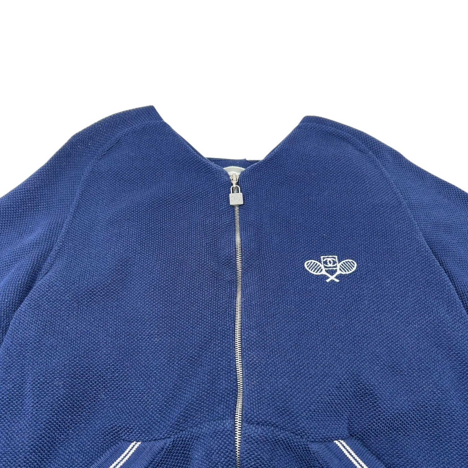 CHANEL Sport Vintage 05P CC Tennis Zipped Hoodie Jacket #38 Dark Blue Cotton