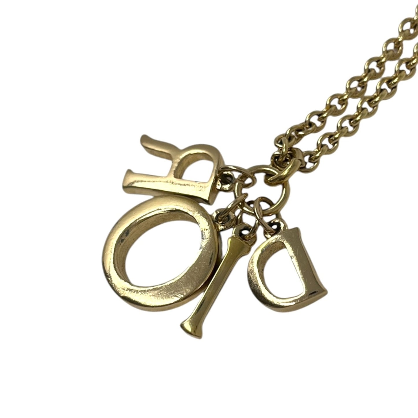 Christian Dior Vintage CD Logo Rhinestone Pendant Necklace Gold Metal 901973