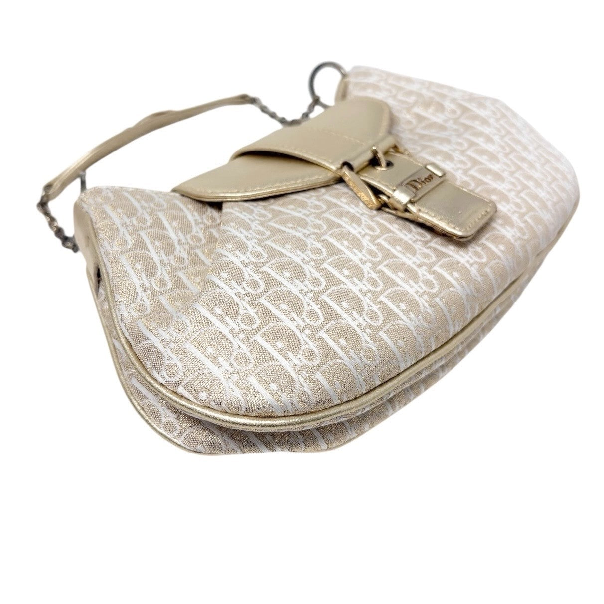 Christian Dior Vintage 2002 Trotter Monogram Chain Mini Bag Pochette White Gold