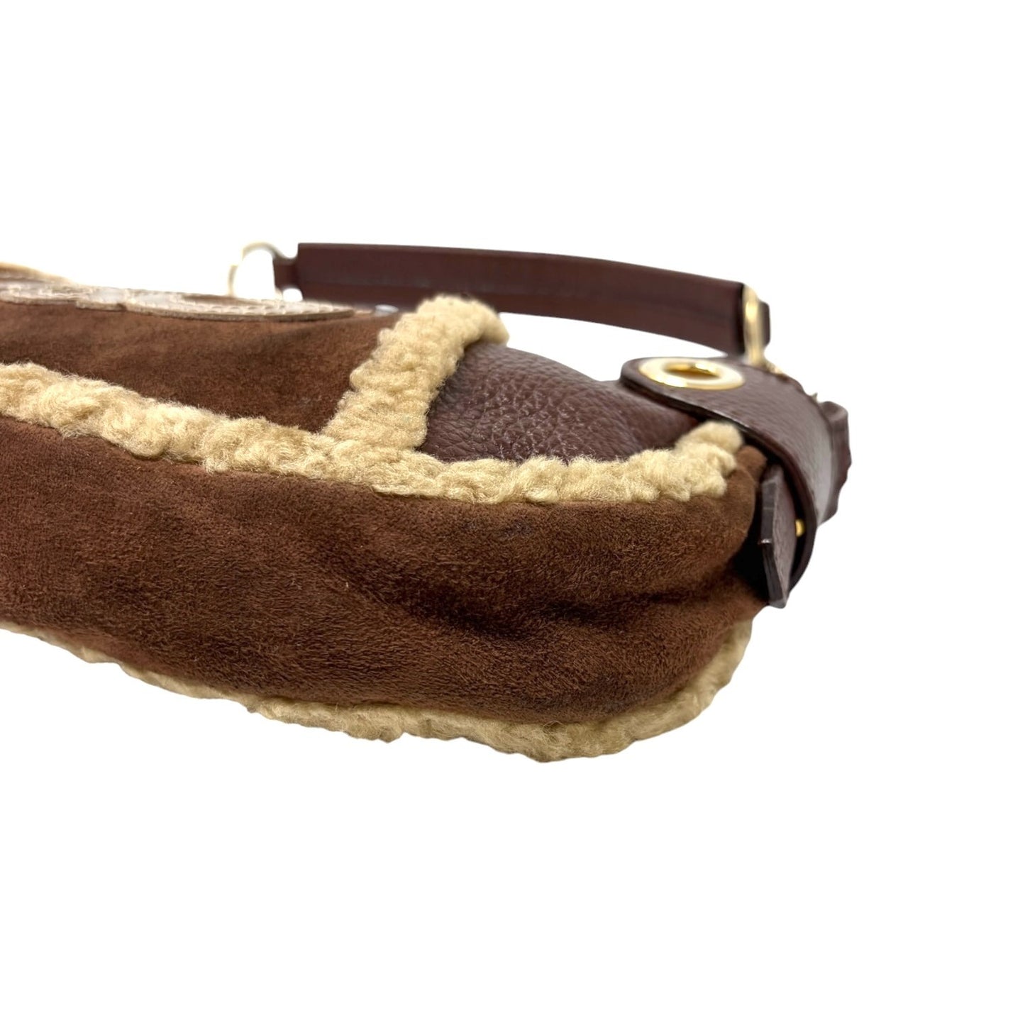 DOLCE&GABBANA Vintage D&G Chain Shoulder Bag Suede Leather Brown Gold 902412