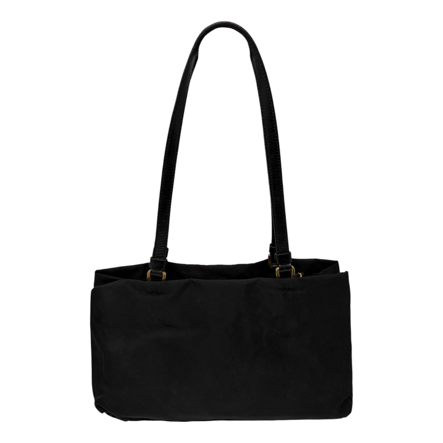 PRADA Vintage Triangle Logo Tessuto Tote Shoulder Bag Black Gold Nylon 902298