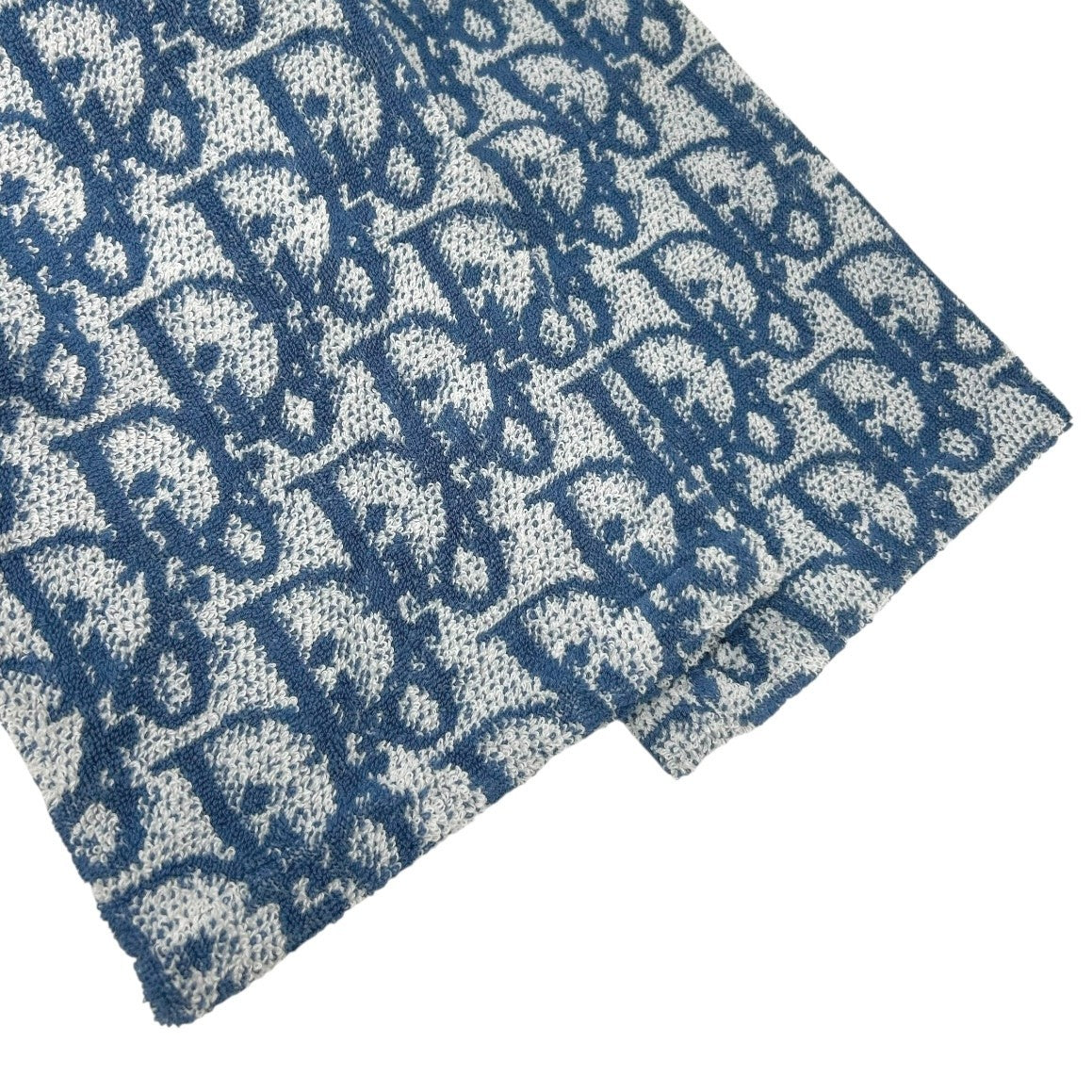 Christian Dior Vintage Trotter Monogram Logo Bathrobe #L Terry Cloth Blue White