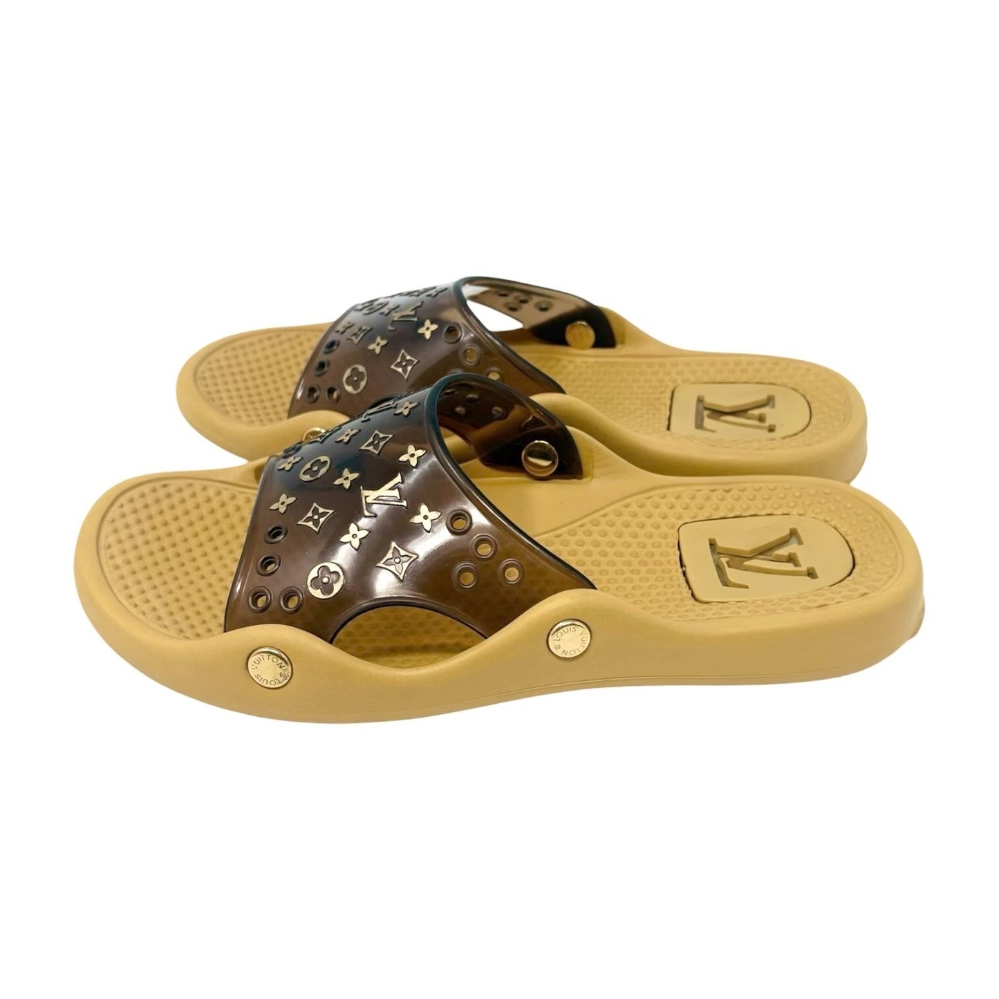 LOUIS VUITTON Vintage Monogram Rubber Slide Sandals #36 Brown Beige 902544