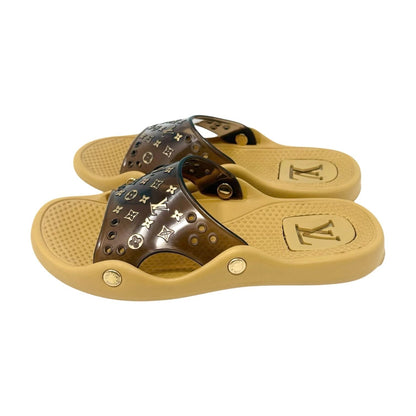 LOUIS VUITTON Vintage Monogram Rubber Slide Sandals #36 Brown Beige 902544