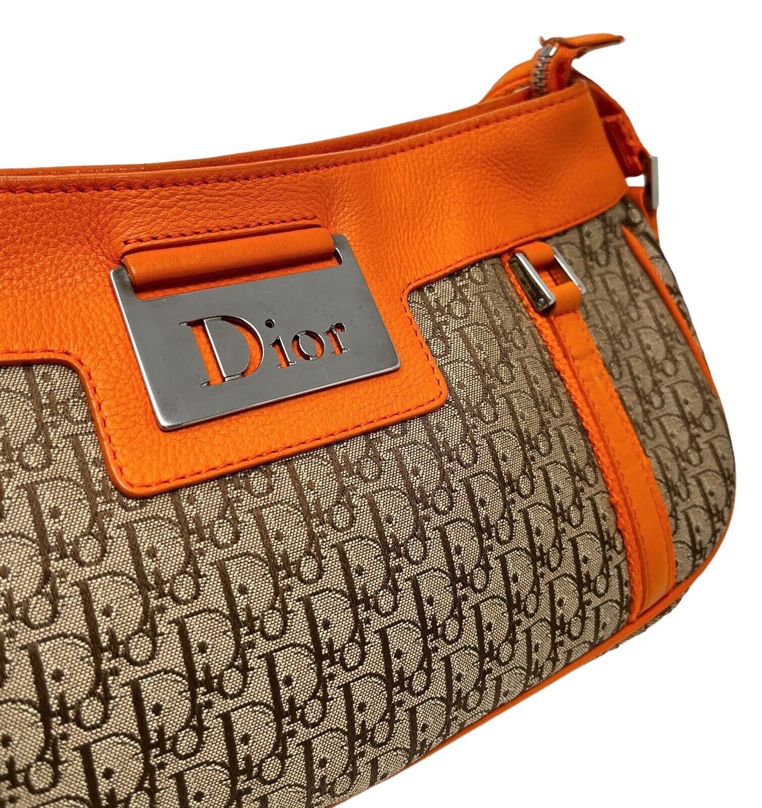 Christian Dior Vintage Street Chic Trotter Monogram Shoulder Bag Orange Rank AB