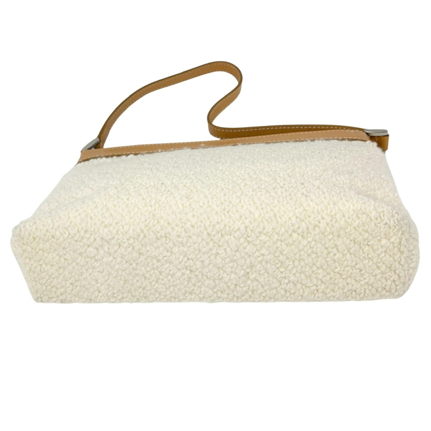 Courreges Vintage Logo Stitch Shoulder Bag Cream Brown Acrylic Leather Rank AB