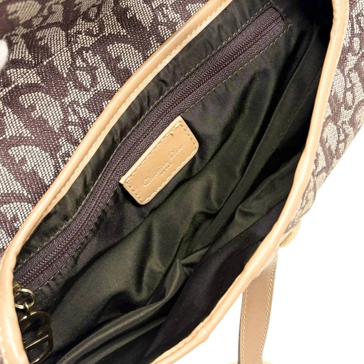Christian Dior Vintage Trotter Monogram Saddle Bag Brown  Gold Canvas 902327