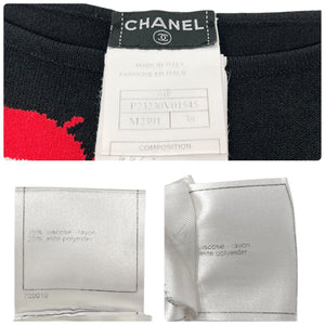 CHANEL Vintage 04P CC Mark Logo Ladybugs Knit Tank Top #38 Black Red Rayon