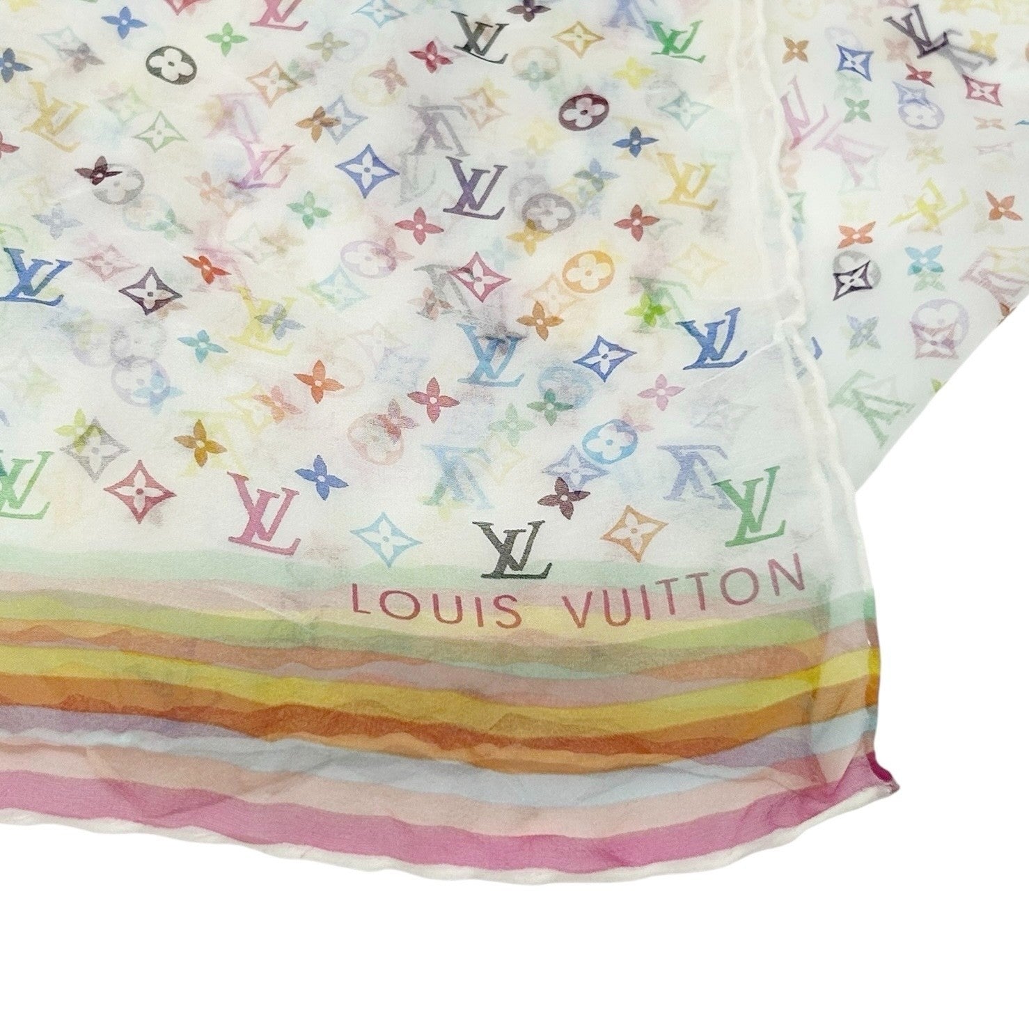 LOUIS VUITTON Vintage LV Logo Monogram Scarf Wrap Shawl Multicolor Silk